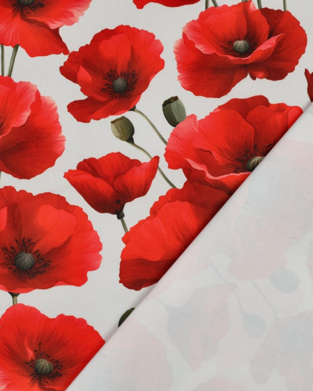 Tissu Déperlant Coquelicot Fond Blanc - Mercerine