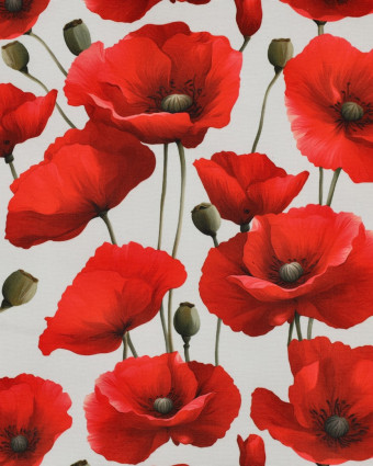 Tissu Déperlant Coquelicot Fond Blanc - Mercerine