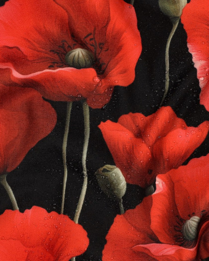 Tissu Déperlant Coquelicot Fond Noir - Mercerine