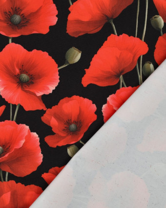 Tissu Déperlant  Coquelicot Fond Noir - Mercerine