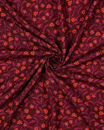 Viscose Prune Petites Fleurs Mauve Orange - Mercerine