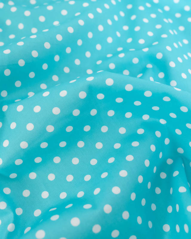 Popeline de Coton à Pois Turquoise - Mercerine