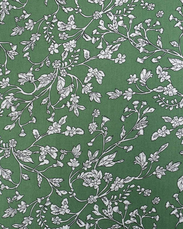 Tissu Viscose Vert Motif Fleuri - Mercerine