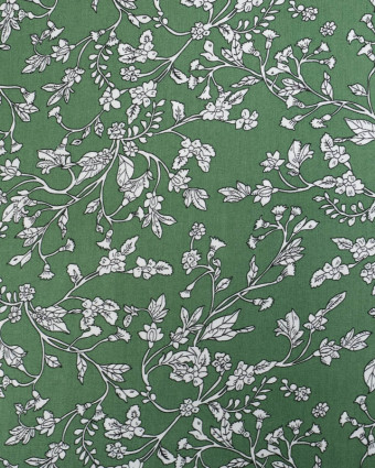 Tissu Viscose Vert Motif Fleuri - Mercerine