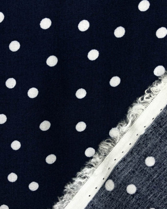 Tissu Viscose Marine Pois Noir Marine  - Mercerine