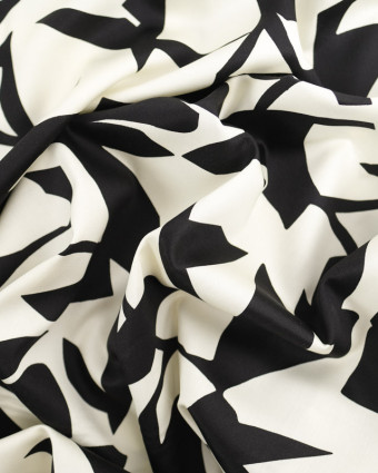 Tissu Satin de Coton Motif Abstrait Ecru et Noir - Mercerine