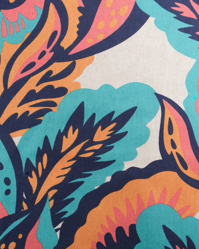 Tissu Effet Lin Hawaï Bleu et Corail - Oeko-Tex - Mercerine