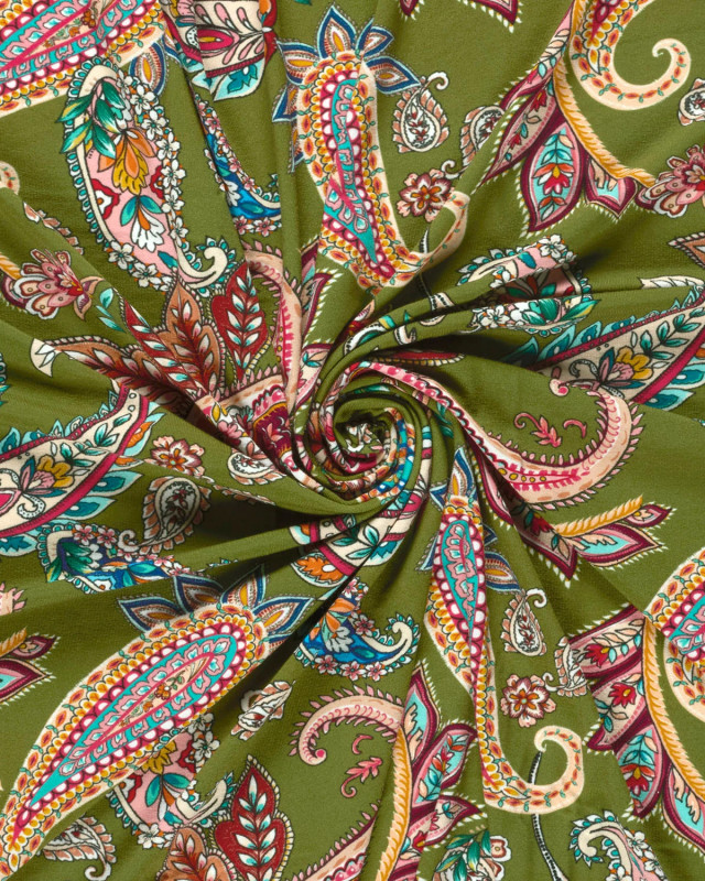Tissu Jersey de Viscose Motif Cachemire Vert - Mercerine