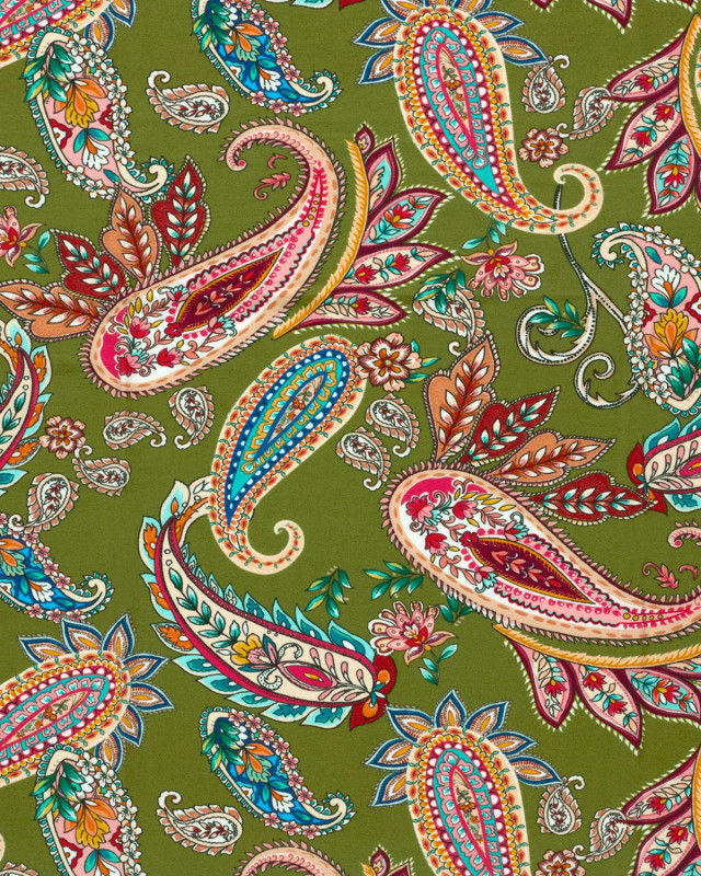 Tissu Jersey de Viscose Motif Cachemire Vert - Mercerine