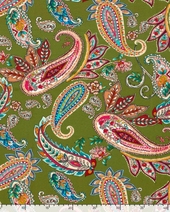 Tissu Jersey de Viscose Motif Cachemire Vert - Mercerine