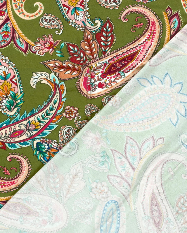 Tissu Jersey de Viscose Motif Cachemire Vert - Mercerine