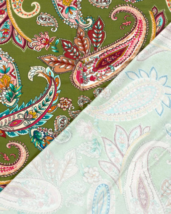 Tissu Jersey de Viscose Motif Cachemire Vert - Mercerine
