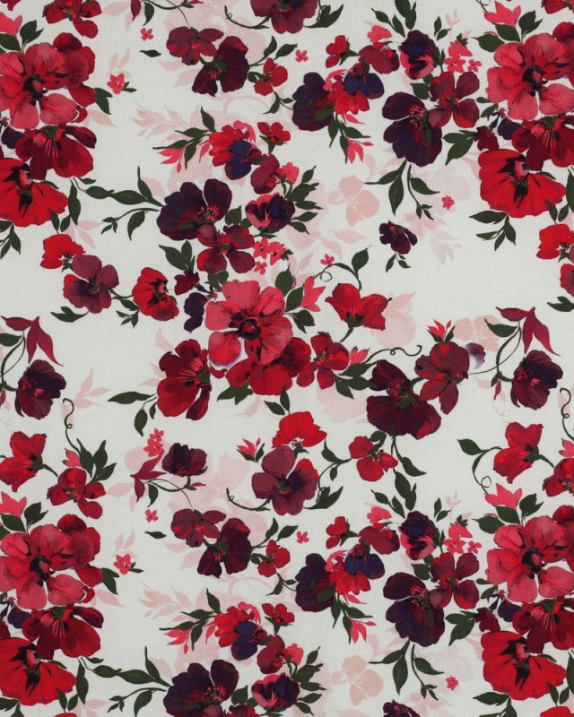 Viscose Ecovero Fleurs Framboise Fond Ecru - Mercerine