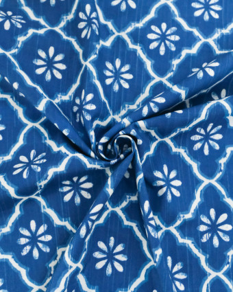 Popeline de Coton Inspiration Indienne Jaipur Tradition Bleu - Mercerine