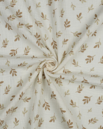 Tissu Double Gaze Petit Feuillage Vert Taupe - Mercerine