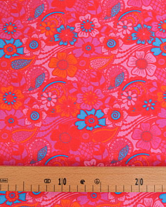 Tissu Jersey French Terry Fleurs Vintage Fuchsia - Mercerine