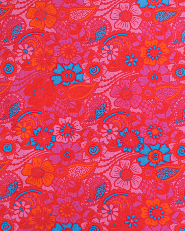 Tissu Jersey French Terry Fleurs Vintage Fuchsia - Mercerine