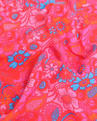 Tissu Jersey French Terry Fleurs Vintage Fuchsia - Mercerine