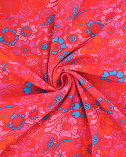Tissu Jersey French Terry Fleurs Vintage Fuchsia - Mercerine