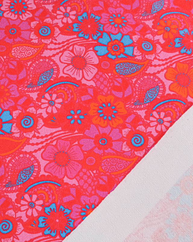 Tissu Jersey French Terry Fleurs Vintage Fuchsia - Mercerine