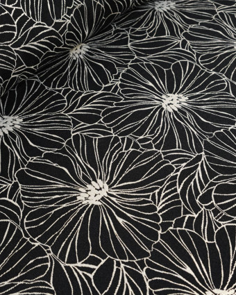 Tissu Jacquard Grandes Fleurs Noir Doré - Mercerine