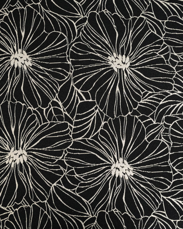 Tissu Jacquard Grandes Fleurs Noir Doré - Mercerine