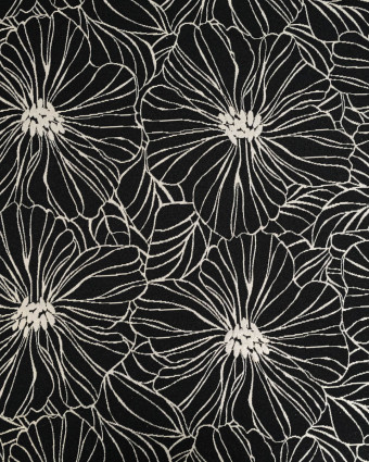 Tissu Jacquard Grandes Fleurs Noir Doré - Mercerine