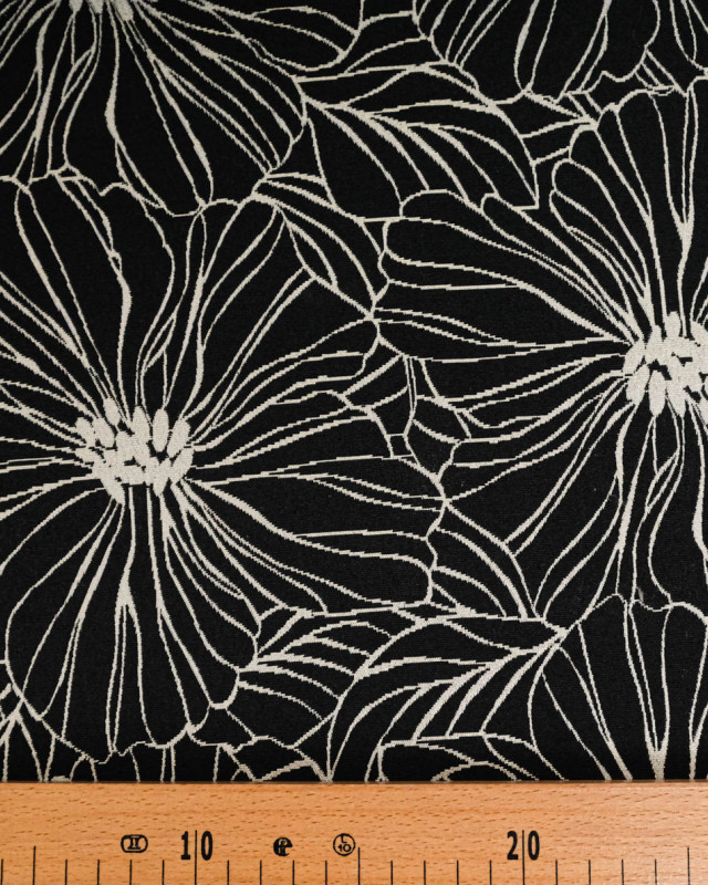 Tissu Jacquard Grandes Fleurs Noir Doré - Mercerine