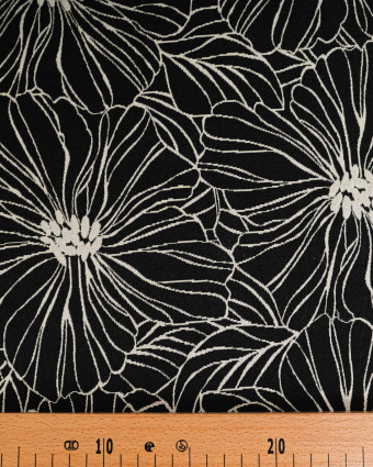Tissu Jacquard Grandes Fleurs Noir Doré - Mercerine