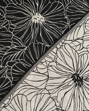 Tissu Jacquard Grandes Fleurs Noir Doré - Mercerine