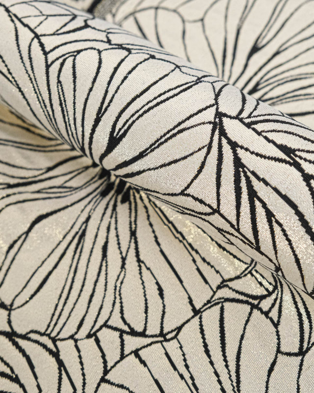 Tissu Jacquard Grandes Fleurs Noir Doré - Mercerine