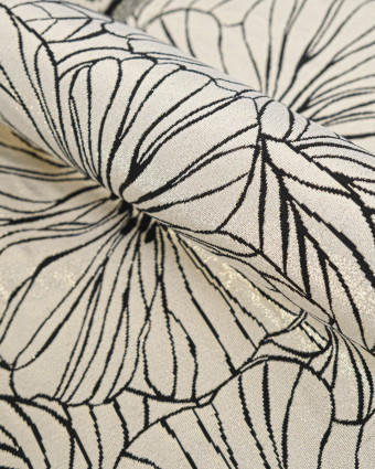 Tissu Jacquard Grandes Fleurs Noir Doré - Mercerine