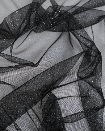 Tulle Noir Pailleté Argent - Mercerine