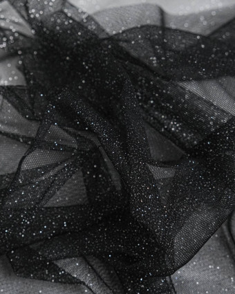Tulle Noir Pailleté Argent - Mercerine
