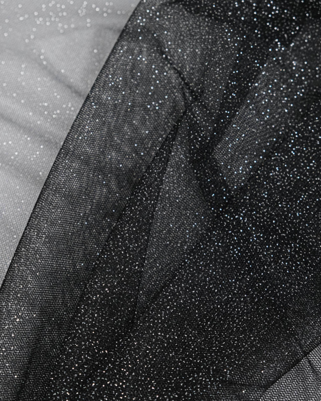 Tulle Noir Pailleté Argent - Mercerine