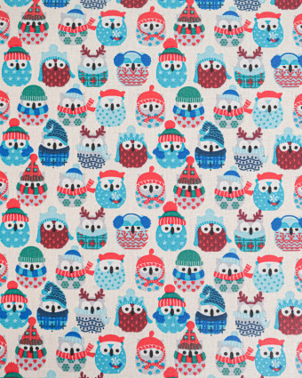 Cretonne de Coton Enduit Hiboux Bleu Glacier - Mercerine