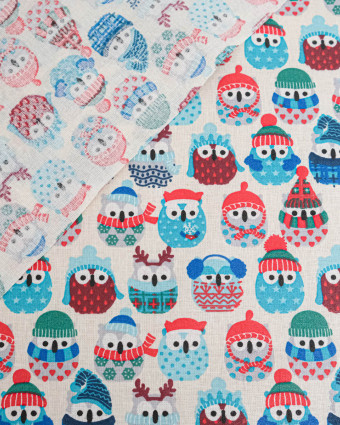 Cretonne de Coton Enduit Hiboux Bleu Glacier - Mercerine