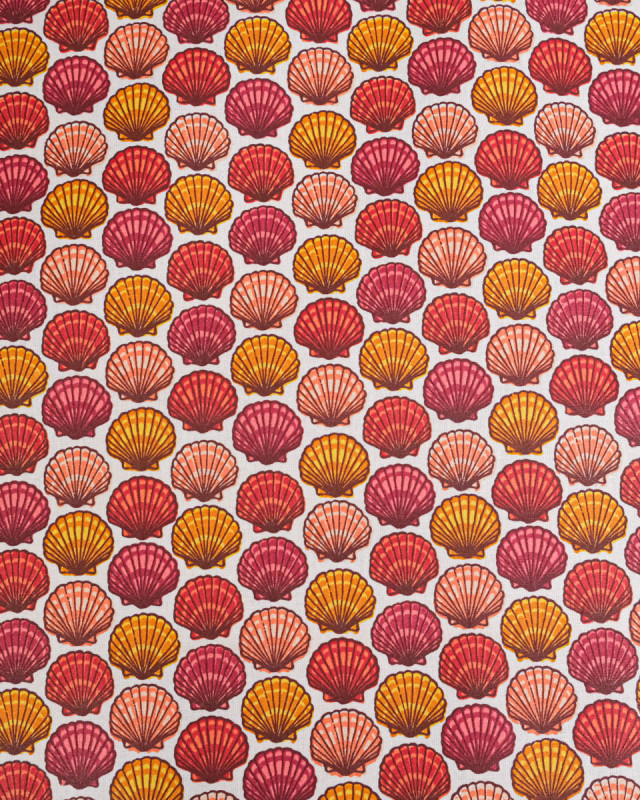 Cretonne de Coton Enduit Saint Jacques Blanc/Corail - Mercerine