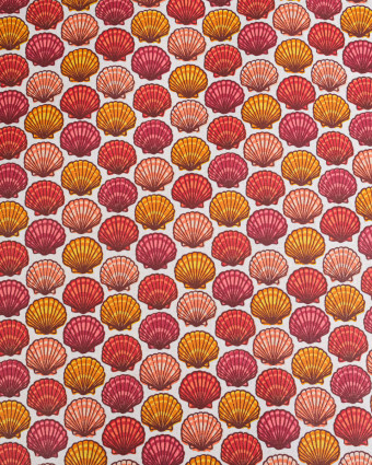 Cretonne de Coton Enduit Saint Jacques Blanc/Corail - Mercerine