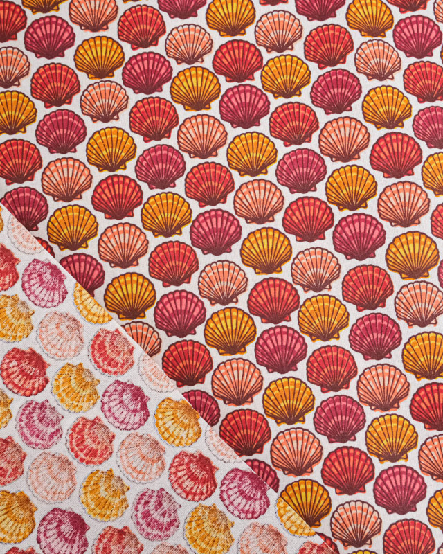 Cretonne de Coton Enduit Saint Jacques Blanc/Corail - Mercerine