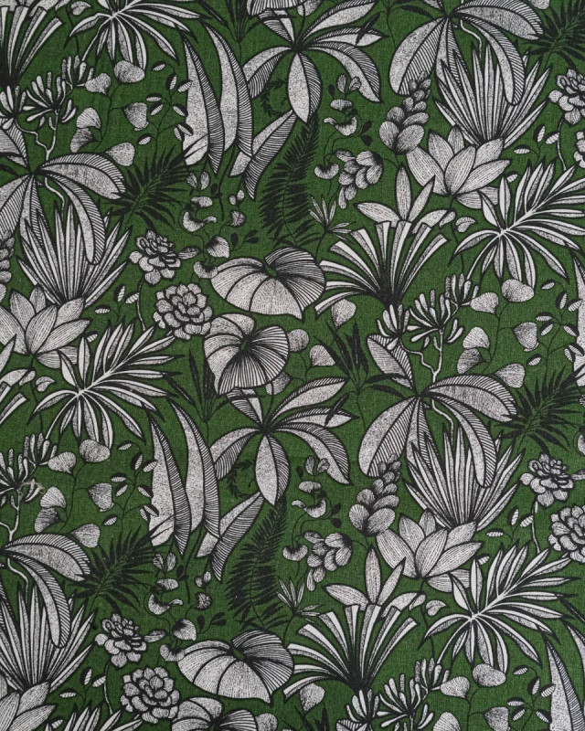 Cretonne de Coton Java Feuillage Vert - Mercerine