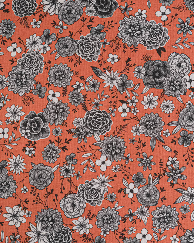 Cretonne de Coton Floral Paprika - Mercerine