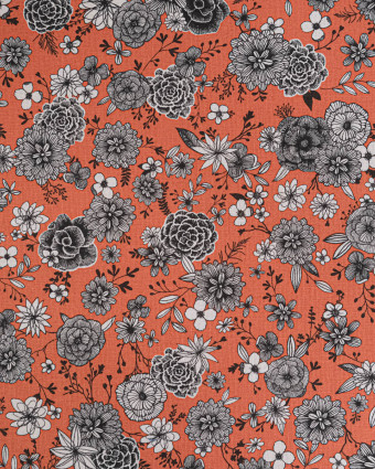 Cretonne de Coton Floral Paprika - Mercerine