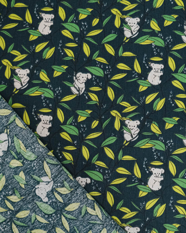 Cretonne de Coton Imprimé Koala Vert - Mercerine