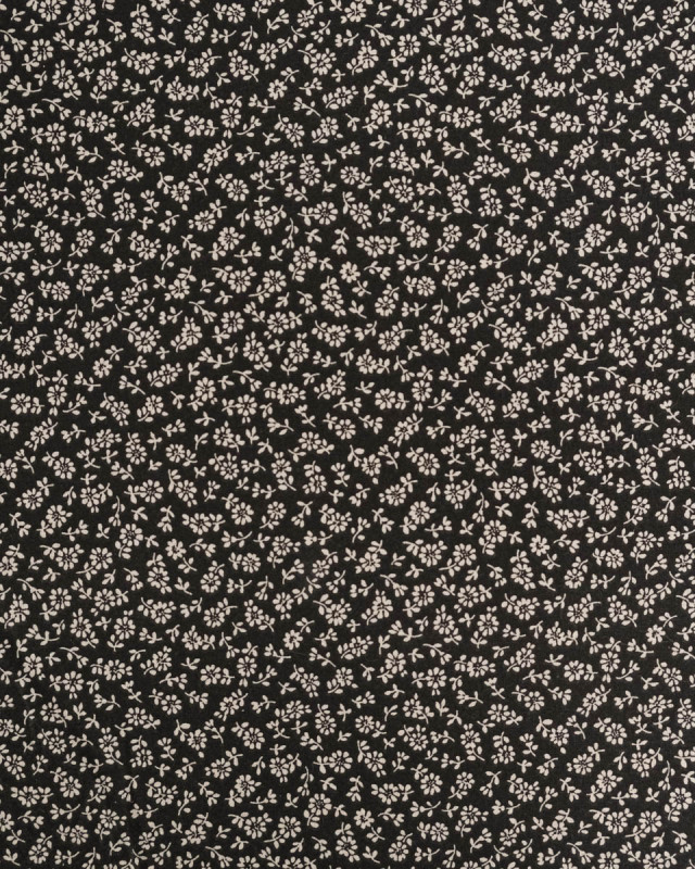 Cretonne de Coton Liz en Fleurs Noir - Mercerine