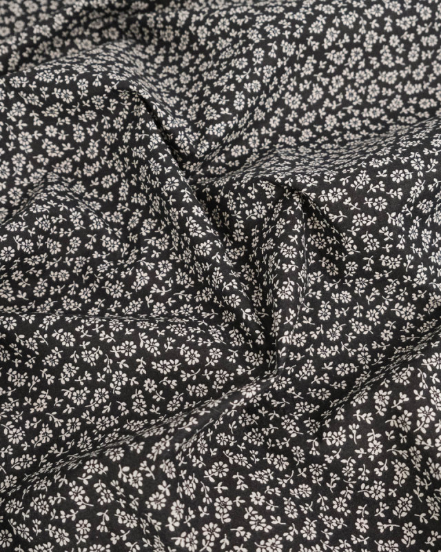 Cretonne de Coton Liz en Fleurs Noir - Mercerine