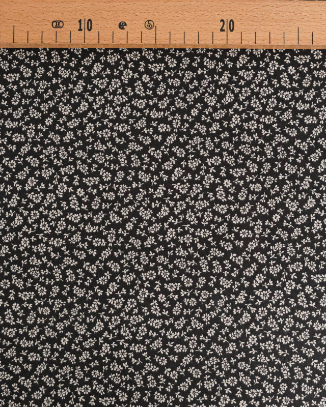 Cretonne de Coton Liz en Fleurs Noir - Mercerine