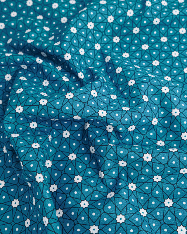 Cretonne de Coton Motif Céramique Océan - Mercerine