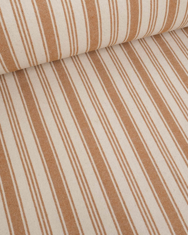 Coton Epais Tissé à Rayures Caramel - Mercerine