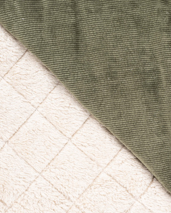 Tissu Matelassé Velours Côtelé Envers Sherpa Kaki - Mercerine